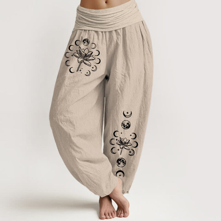 Buddha Stones Damen-Haremshose aus reiner Baumwolle mit Lotus-Mondphasenmuster und elastischem Bund - Leinen - US16, UK/AU20, EU48 (3XL) - image 11
