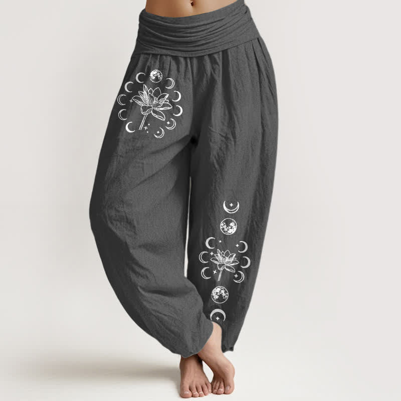 Buddha Stones Damen-Haremshose aus reiner Baumwolle mit Lotus-Mondphasenmuster und elastischem Bund - DimGray - US16, UK/AU20, EU48 (3XL) - image 8