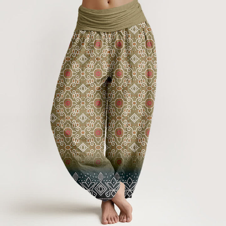 Buddha Stones Baumwoll-Haremshose mit böhmischem, geometrischem Blumenmuster und elastischem Bund für Damen - Olive - US16, UK/AU20, EU48 (3XL) - image 5
