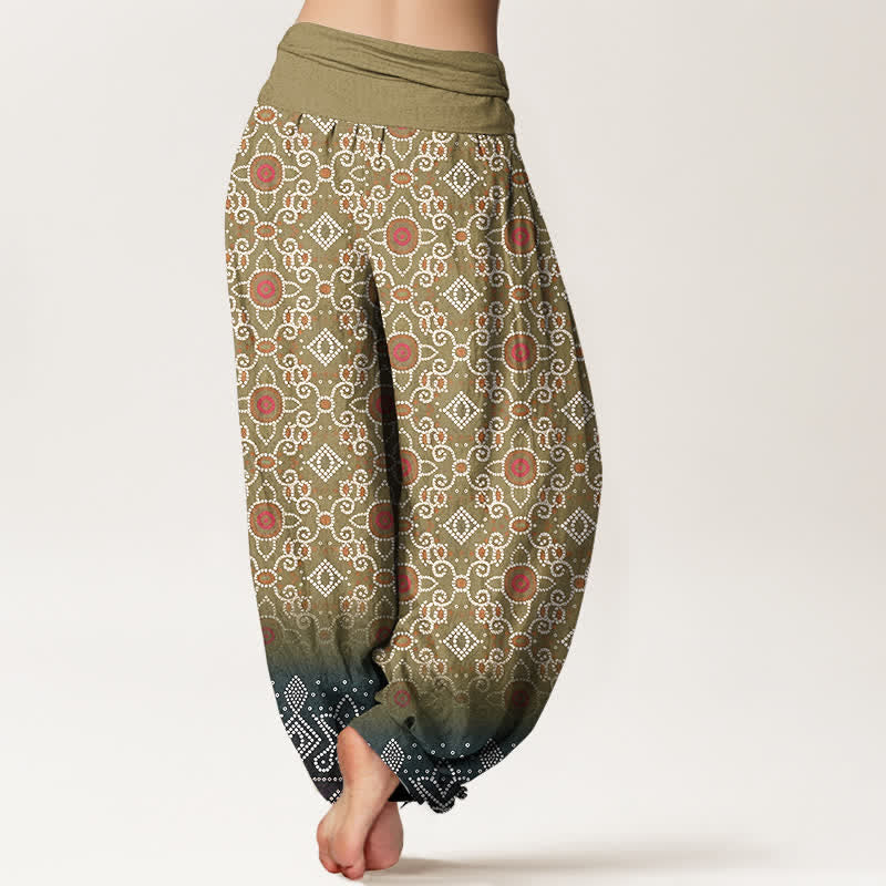 Buddha Stones Baumwoll-Haremshose mit böhmischem, geometrischem Blumenmuster und elastischem Bund für Damen - image 6