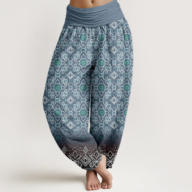 Buddha Stones Baumwoll-Haremshose mit böhmischem, geometrischem Blumenmuster und elastischem Bund für Damen - SteelBlue - US16, UK/AU20, EU48 (3XL) - image 8