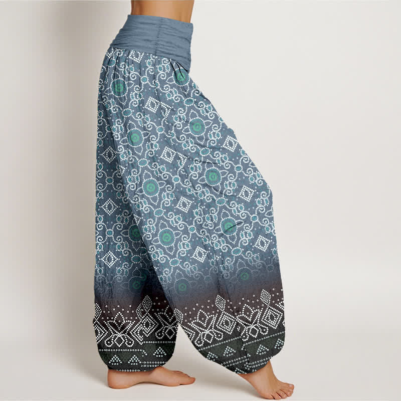 Buddha Stones Baumwoll-Haremshose mit böhmischem, geometrischem Blumenmuster und elastischem Bund für Damen - image 10