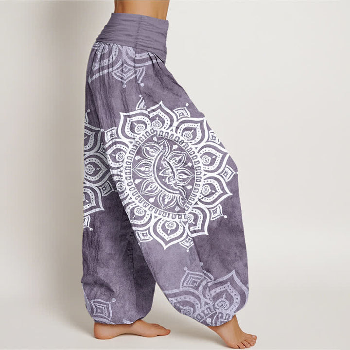 Buddha Stones Weiße Haremshose aus reiner Baumwolle mit Mandala-Blumenmuster und elastischem Bund. - image 7