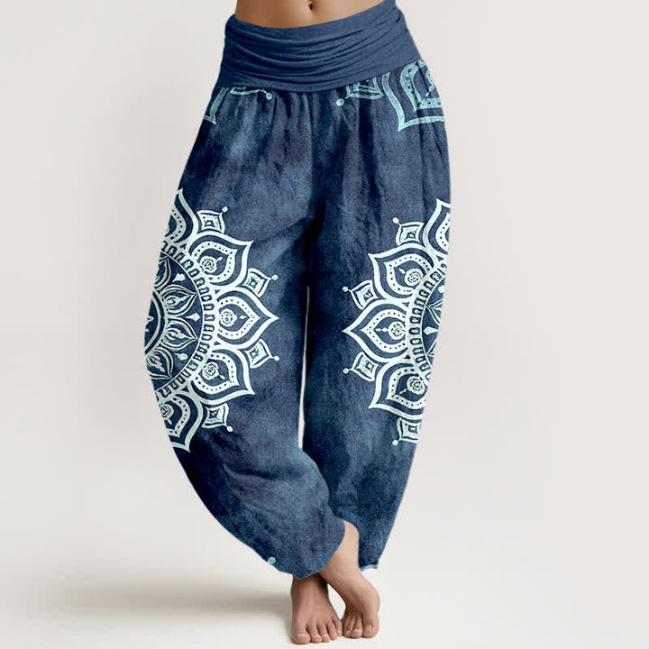 Buddha Stones Weiße Haremshose aus reiner Baumwolle mit Mandala-Blumenmuster und elastischem Bund. - SteelBlue - US16, UK/AU20, EU48 (3XL) - image 8