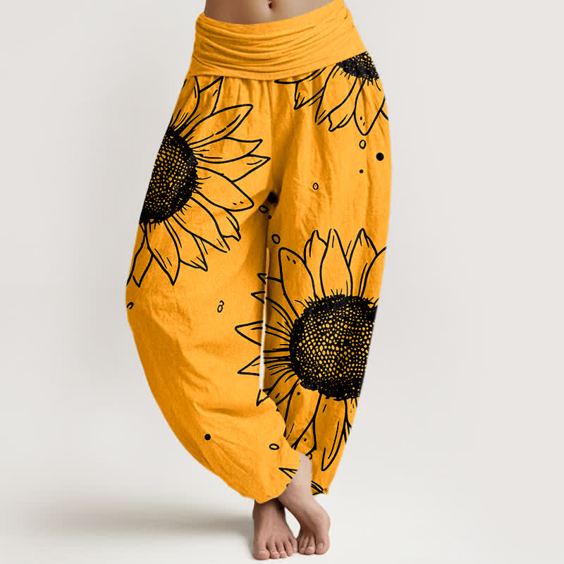Buddha Stones Damen-Haremshose aus reiner Baumwolle mit Sonnenblumenmuster und elastischem Bund - Orange - US16, UK/AU20, EU48 (3XL) - image 0