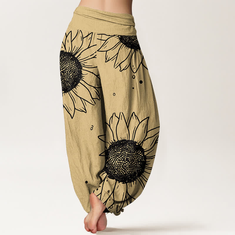 Buddha Stones Damen-Haremshose aus reiner Baumwolle mit Sonnenblumenmuster und elastischem Bund - image 6