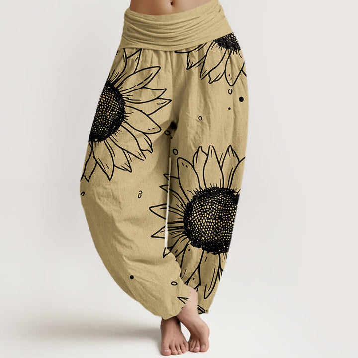 Buddha Stones Damen-Haremshose aus reiner Baumwolle mit Sonnenblumenmuster und elastischem Bund - Khaki - US16, UK/AU20, EU48 (3XL) - image 5