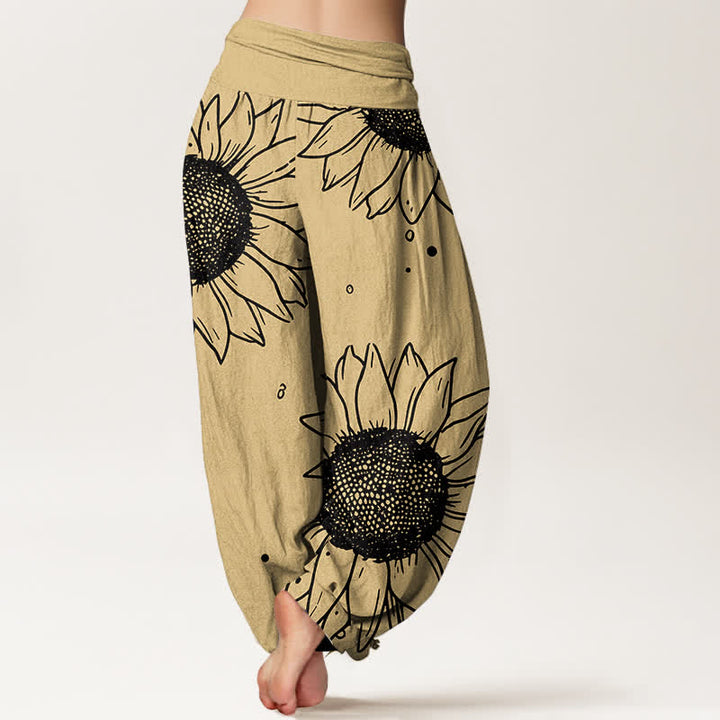 Buddha Stones Damen-Haremshose aus reiner Baumwolle mit Sonnenblumenmuster und elastischem Bund - image 6