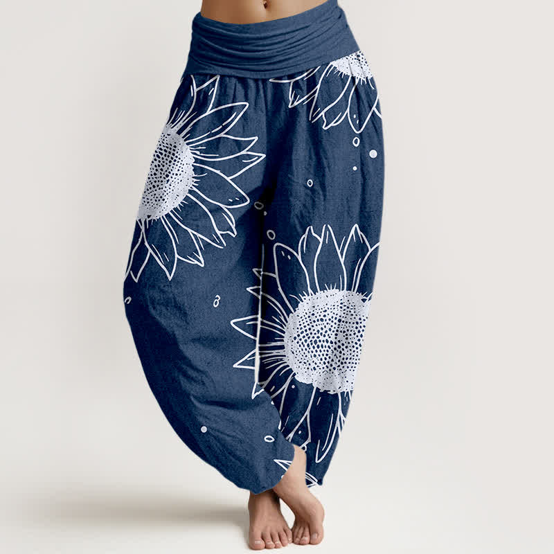 Buddha Stones Damen-Haremshose aus reiner Baumwolle mit Sonnenblumenmuster und elastischem Bund - Marine - US16, UK/AU20, EU48 (3XL) - image 8