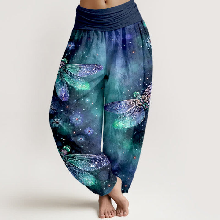 Buddha Stones Baumwoll-Haremshose mit traumhaftem Libellen- und Blumenmuster, elastischer Bund, für Damen. - Dunkelblau - US16, UK/AU20, EU48 (3XL) - image 5