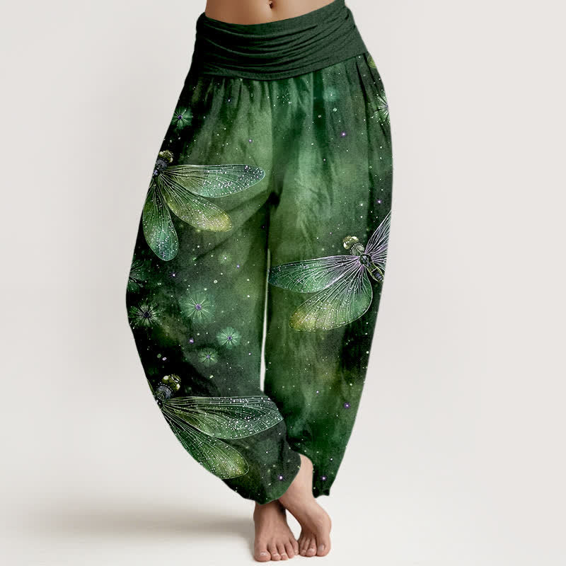 Buddha Stones Baumwoll-Haremshose mit traumhaftem Libellen- und Blumenmuster, elastischer Bund, für Damen. - Waldgrün - US16, UK/AU20, EU48 (3XL) - image 8