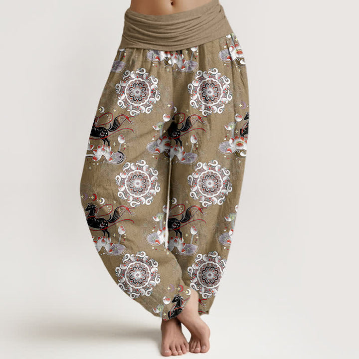 Buddha Stones Damen-Haremshose aus reiner Baumwolle mit Pferde-, Lotus- und Mandala-Muster und elastischem Bund - Bräunen - US16, UK/AU20, EU48 (3XL) - image 8