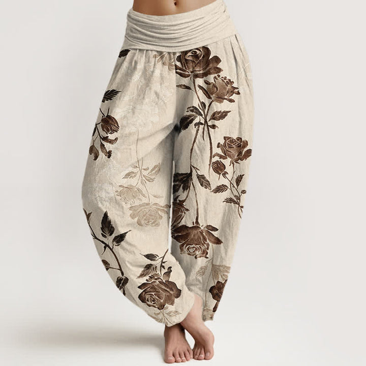 Buddha Stones Baumwoll-Haremshose mit Vintage-Rosenmuster und elastischem Bund für Damen - Leinen - US16, UK/AU20, EU48 (3XL) - image 0