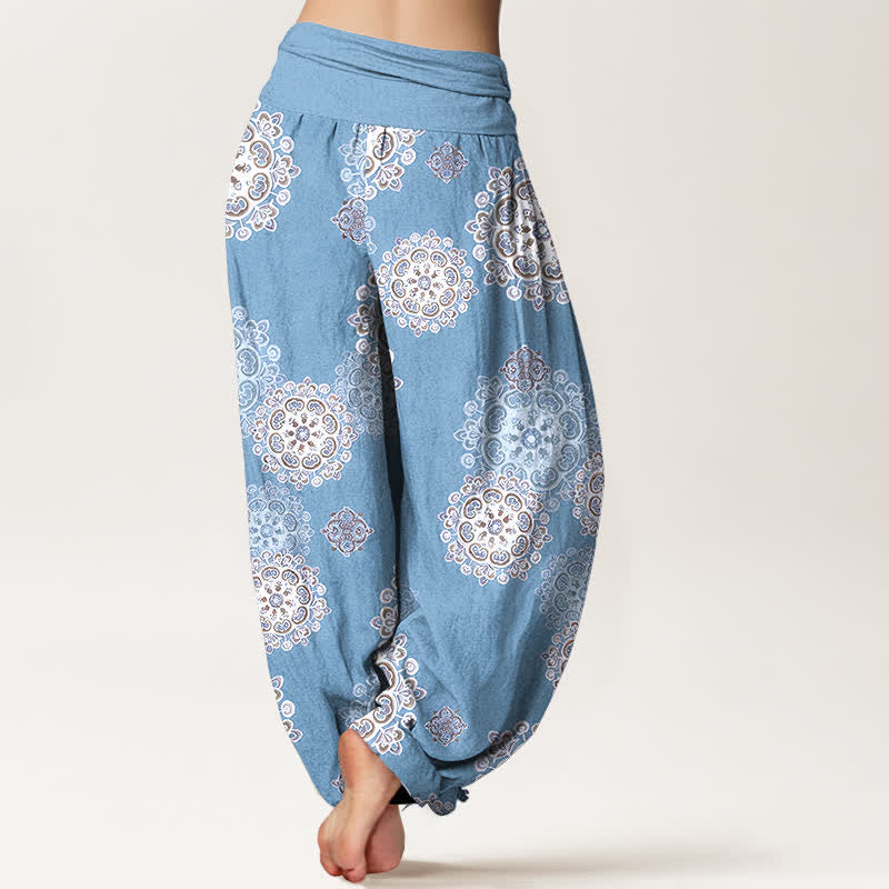 Buddha Stones Damen-Haremshose aus reiner Baumwolle mit verschiedenen Mandala-Blumenmustern und elastischem Bund - image 1