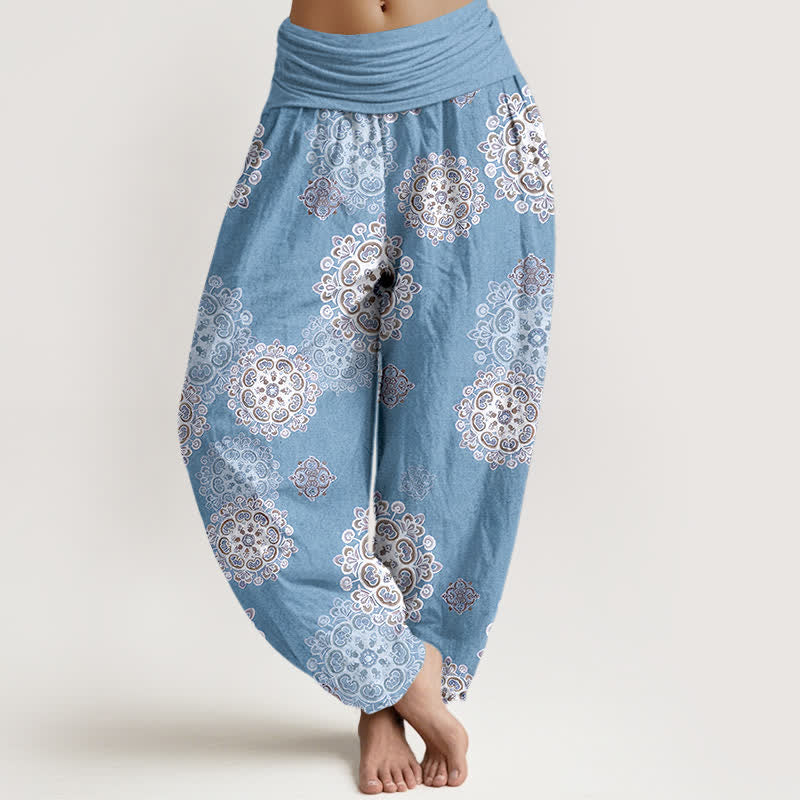 Buddha Stones Damen-Haremshose aus reiner Baumwolle mit verschiedenen Mandala-Blumenmustern und elastischem Bund - Hellblau - US16, UK/AU20, EU48 (3XL) - image 0