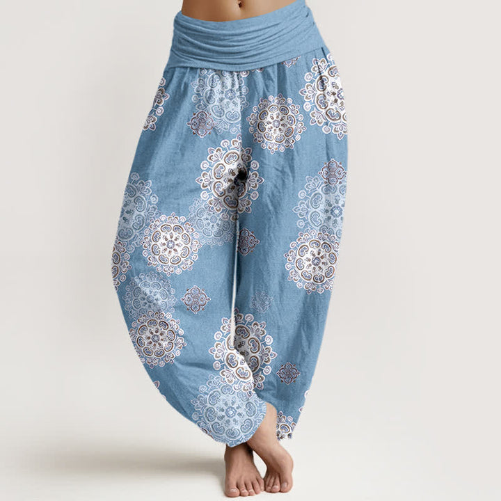 Buddha Stones Damen-Haremshose aus reiner Baumwolle mit verschiedenen Mandala-Blumenmustern und elastischem Bund - Hellblau - US16, UK/AU20, EU48 (3XL) - image 0
