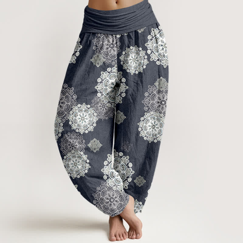 Buddha Stones Damen-Haremshose aus reiner Baumwolle mit verschiedenen Mandala-Blumenmustern und elastischem Bund - Schiefergrau - US16, UK/AU20, EU48 (3XL) - image 8