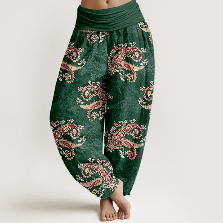 Buddha Stones Elegante Haremshose aus reiner Baumwolle mit Paisleymuster und elastischem Bund. - Waldgrün - US16, UK/AU20, EU48 (3XL) - image 0