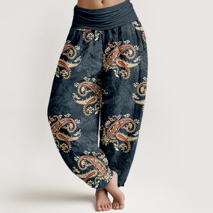 Buddha Stones Elegante Haremshose aus reiner Baumwolle mit Paisleymuster und elastischem Bund. - Dunkelgrau - US16, UK/AU20, EU48 (3XL) - image 5