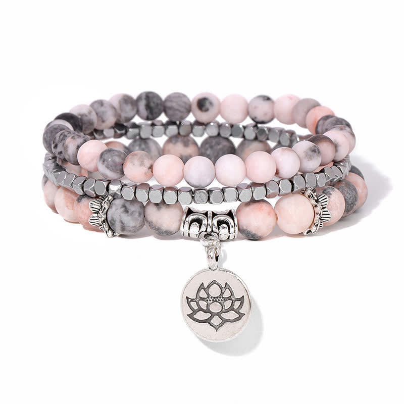 Buddha Stones 3-teiliges Zebra-Jaspis-Lotus-Erleuchtungs-Perlenarmband - image 1