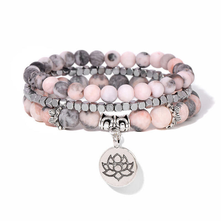 Buddha Stones 3-teiliges Zebra-Jaspis-Lotus-Erleuchtungs-Perlenarmband - image 1