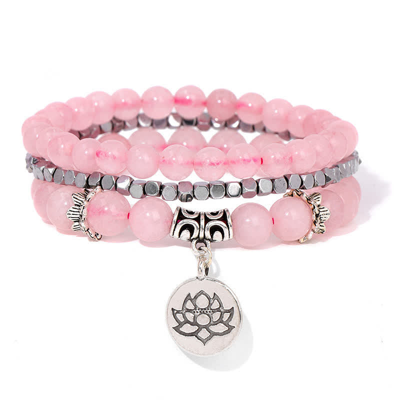 Buddha Stones 3-teiliges Zebra-Jaspis-Lotus-Erleuchtungs-Perlenarmband - Rosenquarz (Liebe ♥ Selbstliebe) - image 10