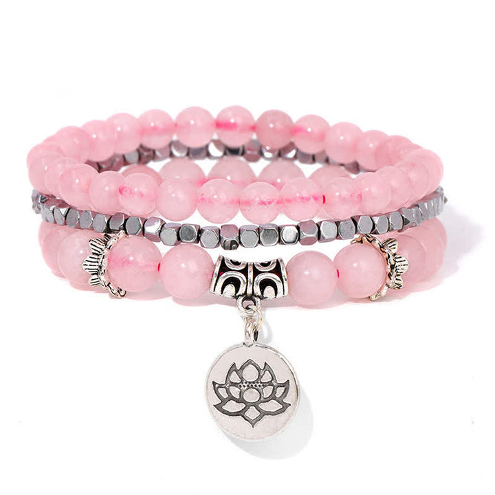 Buddha Stones 3-teiliges Zebra-Jaspis-Lotus-Erleuchtungs-Perlenarmband - Rosenquarz (Liebe ♥ Selbstliebe) - image 10
