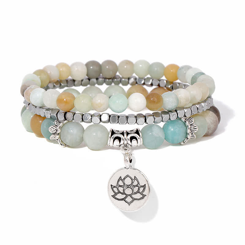 Buddha Stones 3-teiliges Zebra-Jaspis-Lotus-Erleuchtungs-Perlenarmband - Amazonit (Wahrheit ♥ Kommunikation) - image 12