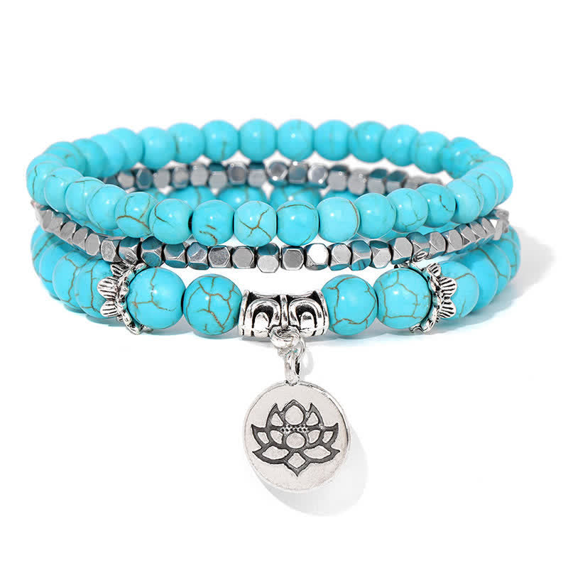 Buddha Stones 3-teiliges Zebra-Jaspis-Lotus-Erleuchtungs-Perlenarmband - Türkis (Schutz ♥ Kommunikation) - image 8