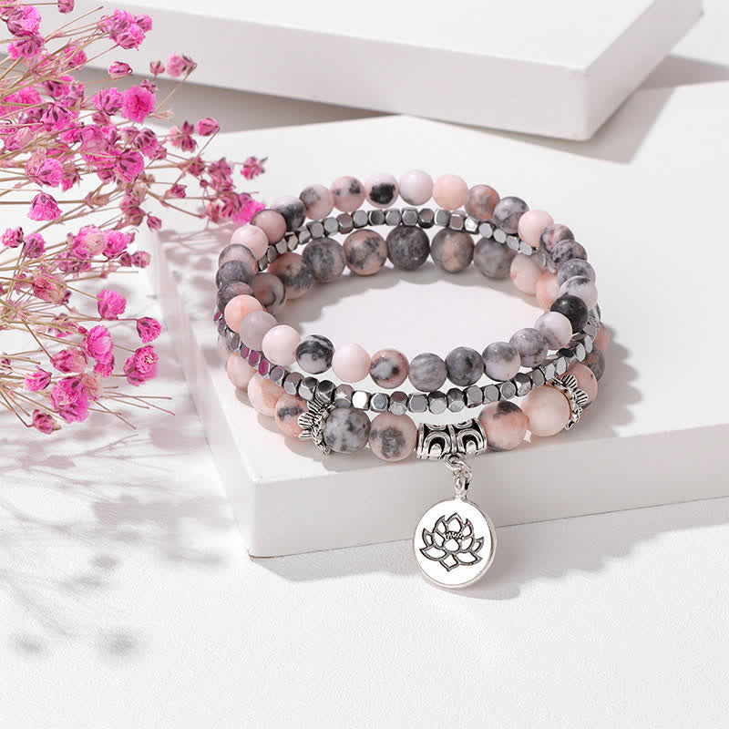 Buddha Stones 3-teiliges Zebra-Jaspis-Lotus-Erleuchtungs-Perlenarmband - Zebra-Jaspis (Balance ♥ Erdung) - image 0