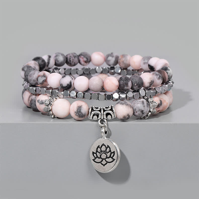 Buddha Stones 3-teiliges Zebra-Jaspis-Lotus-Erleuchtungs-Perlenarmband - image 3