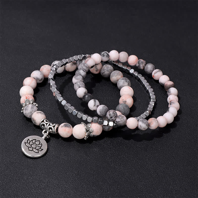 Buddha Stones 3-teiliges Zebra-Jaspis-Lotus-Erleuchtungs-Perlenarmband - image 2