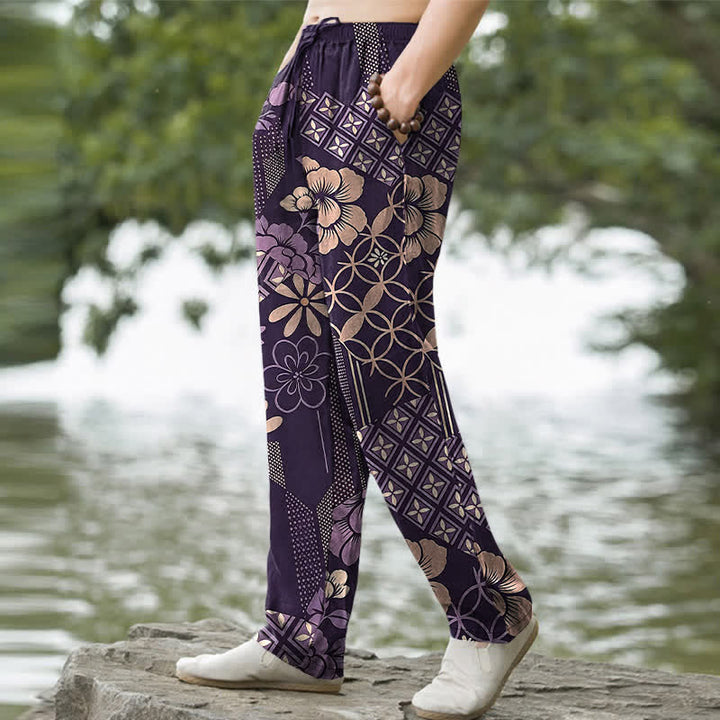 Buddha Stones Herrenhose aus Baumwolle mit böhmischem, geometrischem Blumenmuster, schmal zulaufendem Schnitt und Taschen - image 5