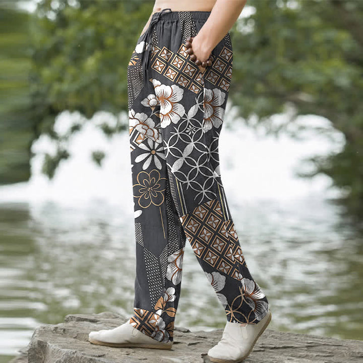 Buddha Stones Herrenhose aus Baumwolle mit böhmischem, geometrischem Blumenmuster, schmal zulaufendem Schnitt und Taschen - image 7