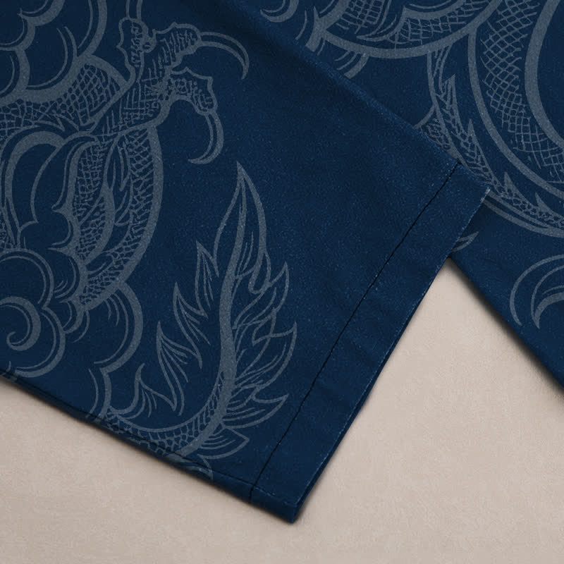 Buddha Stones Herren-Baumwollhose mit dezentem Drachenmuster und schmal zulaufendem Bein sowie Taschen - image 3