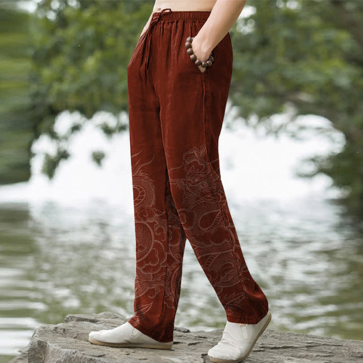 Buddha Stones Herren-Baumwollhose mit dezentem Drachenmuster und schmal zulaufendem Bein sowie Taschen - image 7