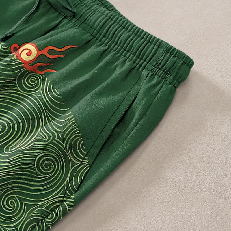 Buddha Stones Baumwollhose für Herren mit schmal zulaufendem Schnitt und Taschen, verziert mit dem glückverheißenden Wolken-Drachen-Muster - image 2