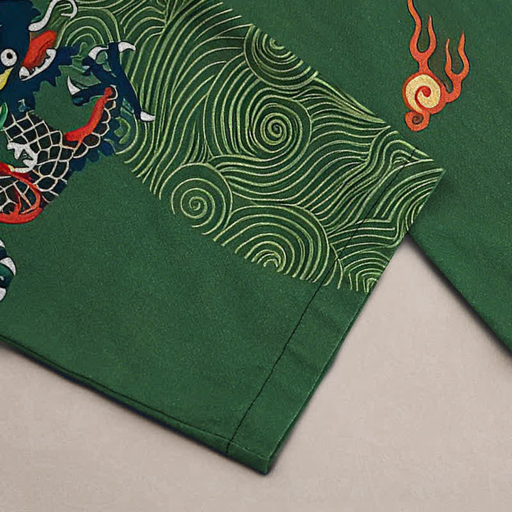 Buddha Stones Baumwollhose für Herren mit schmal zulaufendem Schnitt und Taschen, verziert mit dem glückverheißenden Wolken-Drachen-Muster - image 3