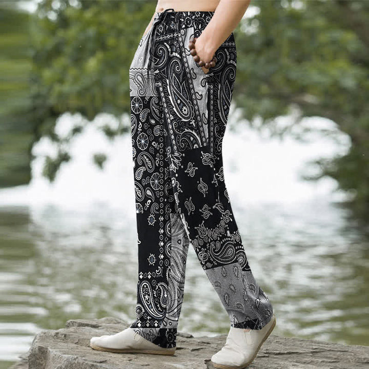 Buddha Stones Baumwollhose für Herren mit verschiedenen Paisley-Mustern, schmal zulaufendem Schnitt und Taschen - image 1