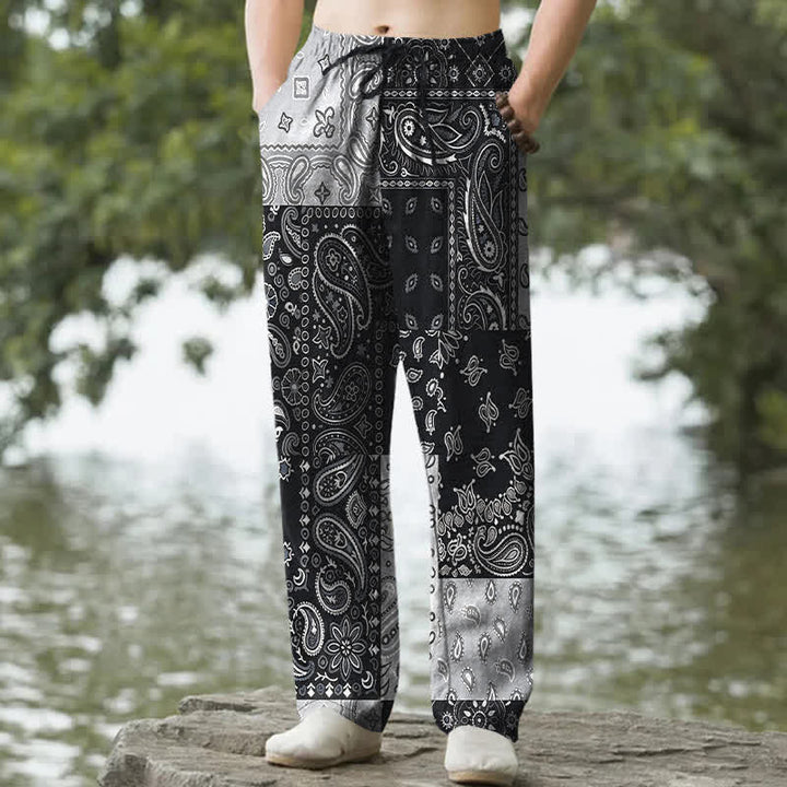 Buddha Stones Baumwollhose für Herren mit verschiedenen Paisley-Mustern, schmal zulaufendem Schnitt und Taschen - Schwarz - US/ UK/AU50, EU60 (5XL) - image 0