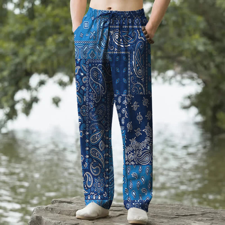 Buddha Stones Baumwollhose für Herren mit verschiedenen Paisley-Mustern, schmal zulaufendem Schnitt und Taschen - Königsblau - US/ UK/AU50, EU60 (5XL) - image 4