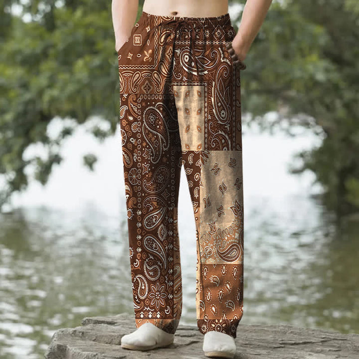 Buddha Stones Baumwollhose für Herren mit verschiedenen Paisley-Mustern, schmal zulaufendem Schnitt und Taschen - Sattelbraun - US/ UK/AU50, EU60 (5XL) - image 6