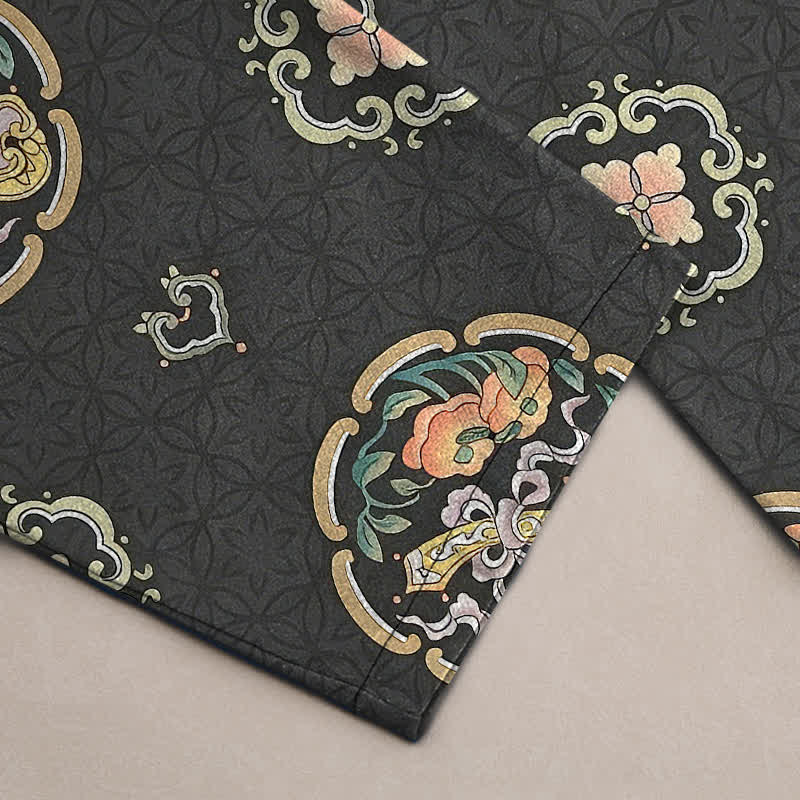 Buddha Stones Baumwollhose für Herren mit Vintage-Blumenmedaillonmuster, schmal zulaufendem Schnitt und Taschen - image 3