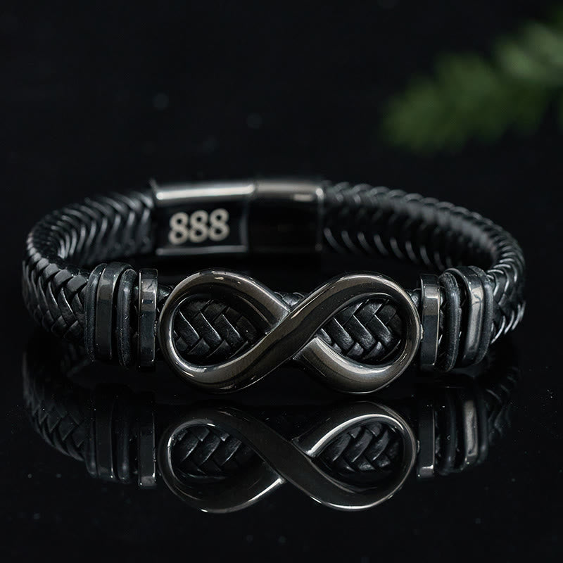 Buddha Stones Infinity Design 444 Engelszahl 888 Engelszahl Titanstahl Leder verstärktes Armband - Engelszahl 888 (Handgelenkumfang 16-18 cm) - image 8