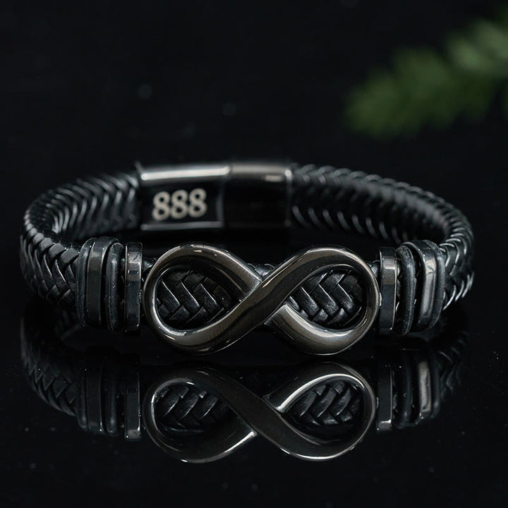 Buddha Stones Infinity Design 444 Engelszahl 888 Engelszahl Titanstahl Leder verstärktes Armband - Engelszahl 888 (Handgelenkumfang 16-18 cm) - image 8