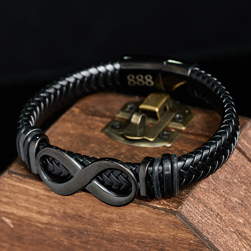Buddha Stones Infinity Design 444 Engelszahl 888 Engelszahl Titanstahl Leder verstärktes Armband - image 12