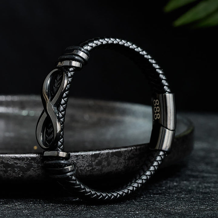 Buddha Stones Infinity Design 444 Engelszahl 888 Engelszahl Titanstahl Leder verstärktes Armband - image 9