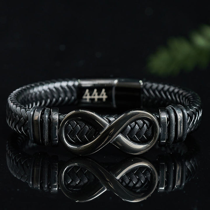 Buddha Stones Infinity Design 444 Engelszahl 888 Engelszahl Titanstahl Leder verstärktes Armband - Engelszahl 444 (Handgelenkumfang 16-18 cm) - image 0