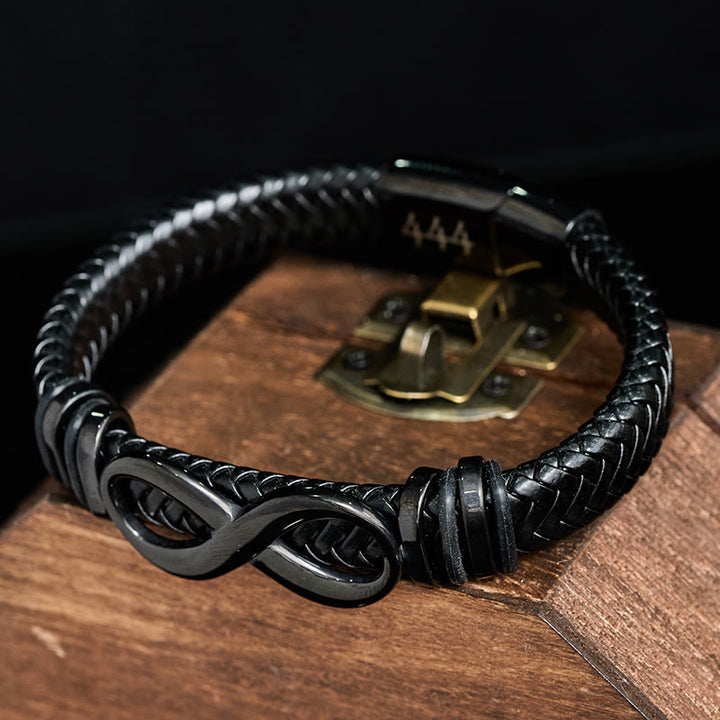 Buddha Stones Infinity Design 444 Engelszahl 888 Engelszahl Titanstahl Leder verstärktes Armband - image 5
