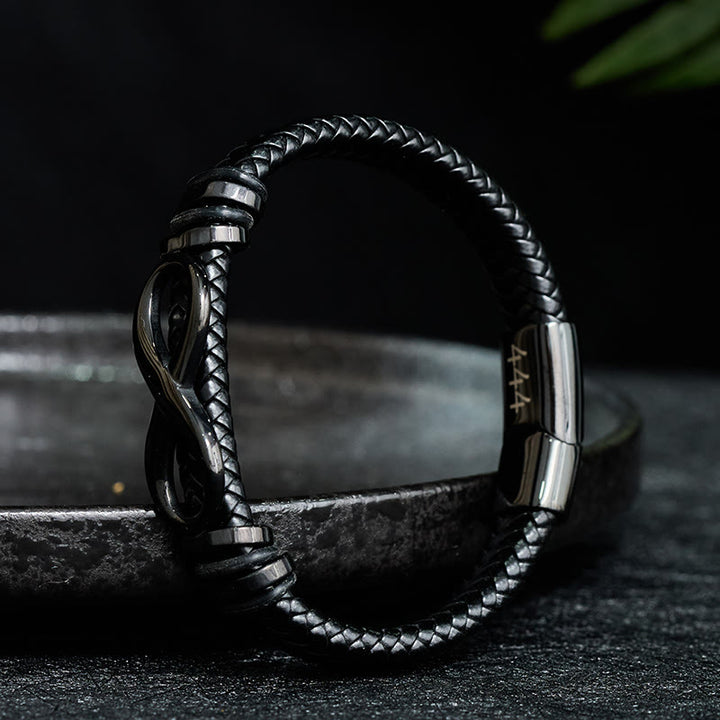 Buddha Stones Infinity Design 444 Engelszahl 888 Engelszahl Titanstahl Leder verstärktes Armband - image 1